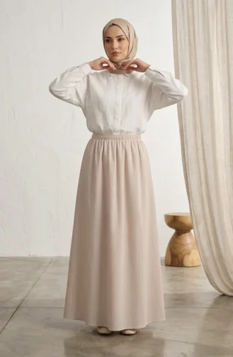 Jupe Rayée En Viscose Beige à Taille élastiquée 0348-07 0348-07