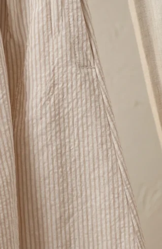 Jupe Rayée En Viscose Beige à Taille élastiquée 0348-07 0348-07