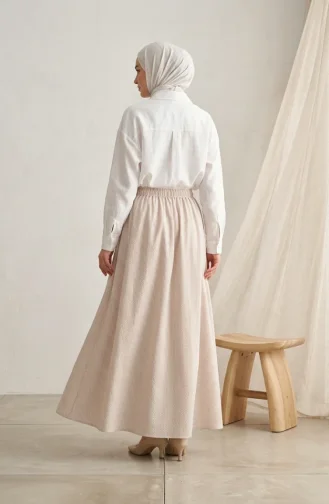 Jupe Rayée En Viscose Beige à Taille élastiquée 0348-07 0348-07