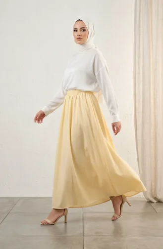 Jupe Rayée En Viscose Avec Taille élastiquée 0348-08 Jaune 0348-08