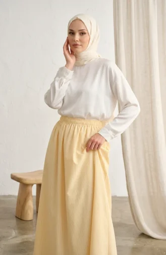 Jupe Rayée En Viscose Avec Taille élastiquée 0348-08 Jaune 0348-08