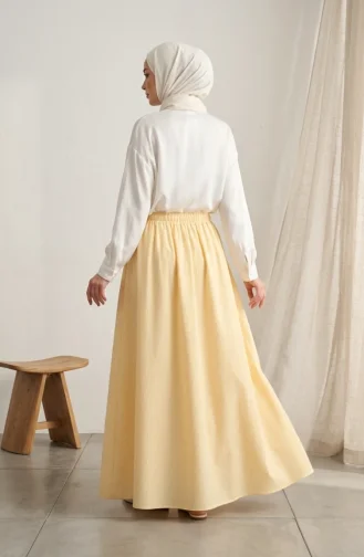 Jupe Rayée En Viscose Avec Taille élastiquée 0348-08 Jaune 0348-08