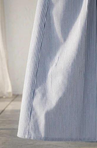 Jupe Rayée En Viscose Avec Taille élastiquée 0348-09 Bleu Marine 0348-09