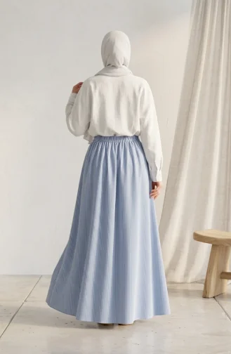 Jupe Rayée En Viscose Avec Taille élastiquée 0348-09 Bleu Marine 0348-09