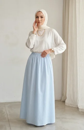 Jupe Rayée En Viscose Avec Taille élastiquée 0348-10 Bleu Ciel 0348-10