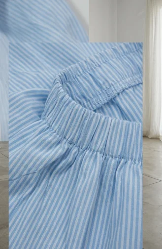 Jupe Rayée En Viscose Avec Taille élastiquée 0348-10 Bleu Ciel 0348-10