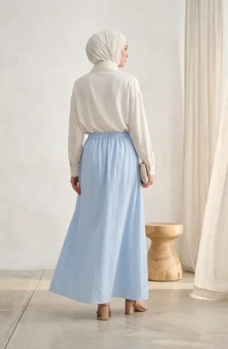 Jupe Rayée En Viscose Avec Taille élastiquée 0348-10 Bleu Ciel 0348-10