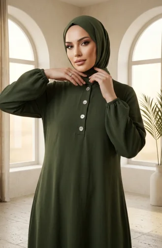طقم حجاب من قطعتين من قماش أيروبين بنصف أزرار، لون كاكي، رقم الموديل 4148-03 4148-03