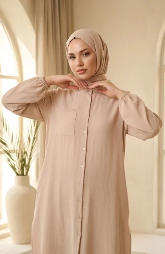 Aerobin Fabric Button-Down Hijab Two-Piece Set 4149-03 Beige 4149-03