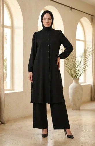 Aerobin Fabric Button-Down Hijab Two-Piece Set 4149-05 Black 4149-05