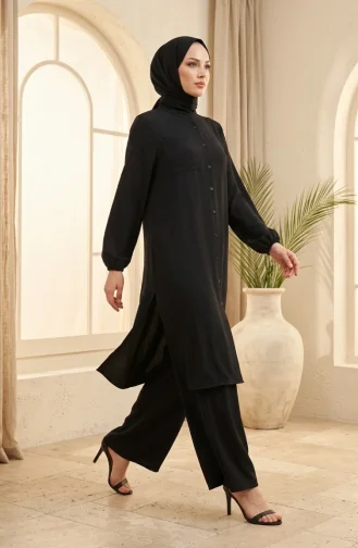 Aerobin Fabric Button-Down Hijab Two-Piece Set 4149-05 Black 4149-05