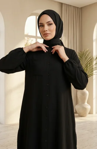 Aerobin Fabric Button-Down Hijab Two-Piece Set 4149-05 Black 4149-05