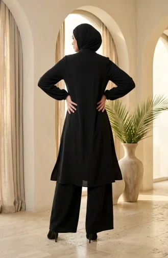 Aerobin Fabric Button-Down Hijab Two-Piece Set 4149-05 Black 4149-05