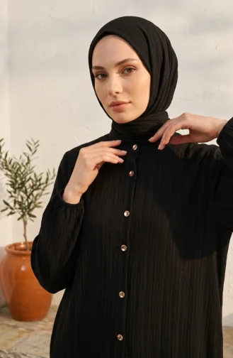 Mandarin Collar Button-Down Hijab Two-Piece Set 2297-01 Black 2297-01