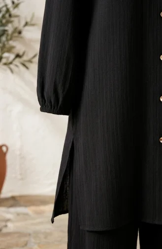 Mandarin Collar Button-Down Hijab Two-Piece Set 2297-01 Black 2297-01
