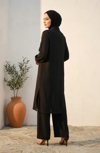 Mandarin Collar Button-Down Hijab Two-Piece Set 2297-01 Black 2297-01