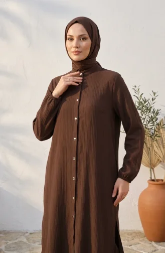 Mandarin Collar Button-Down Hijab Two-Piece Set 2297-02 Brown 2297-02