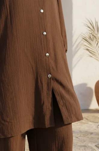 Mandarin Collar Button-Down Hijab Two-Piece Set 2297-02 Brown 2297-02
