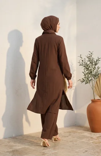 Mandarin Collar Button-Down Hijab Two-Piece Set 2297-02 Brown 2297-02