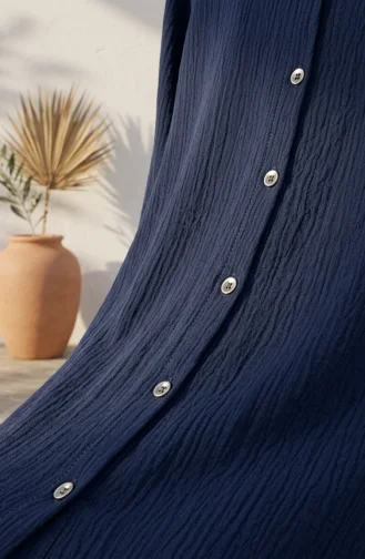 Mandarin Collar Button-Down Hijab Two-Piece Set 2297-03 Navy Blue 2297-03