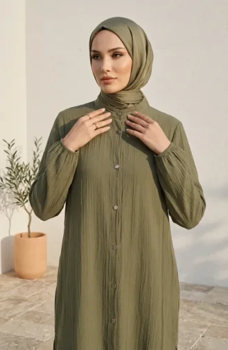 Mandarin Collar Button-Down Hijab Two-Piece Set 2297-04 Khaki 2297-04