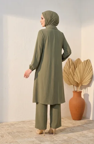 Mandarin Collar Button-Down Hijab Two-Piece Set 2297-04 Khaki 2297-04