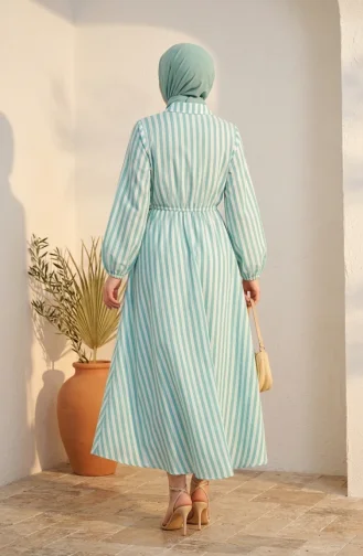 Robe Hijab En Lin Rayé Taille élastique Lien Latéral Vert Menthe 0322-11 0322-11