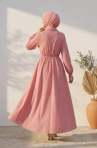 Robe Hijab Rayée à Boutons Et Liens Latéraux 0349-02 Rouge 0349-02