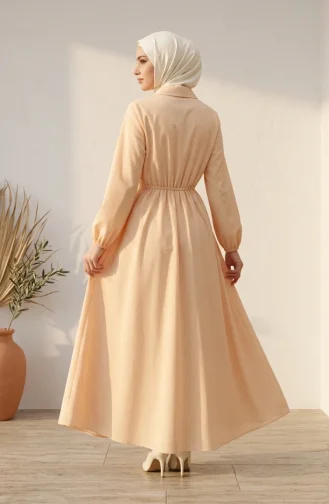 Robe Hijab Rayée à Boutons Et Liens Latéraux 0349-04 Jaune 0349-04