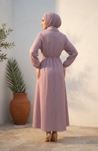 Robe Hijab Rayée à Boutons Et Liens Latéraux 0349-05 Bordeaux 0349-05