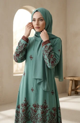 Tunique En Viscose à Motif Floral 1004-07 Vert Clair 1004-07