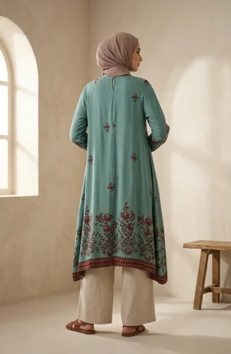 Tunique En Viscose à Motif Floral 1004-07 Vert Clair 1004-07