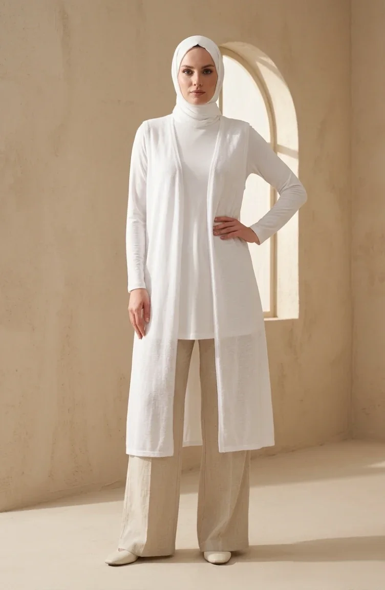 Langes Dünnes Top In Übergröße 8763-07 Weiß 8763-07