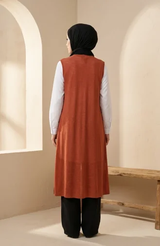 Büyük Beden Sade Uzun İnce Yelek 8765-02 Koyu Kiremit