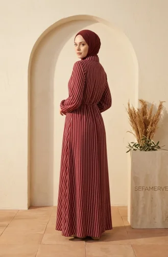 Robe Rayée Bordeaux à Demi-boutons Et Taille élastiquée 0320-10 0320-10