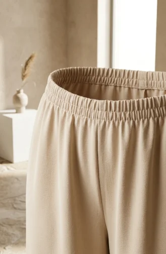 Aerobin Stoffhose Mit Weitem Bein Und Elastischem Bund 2300-02 Beige 2300-02