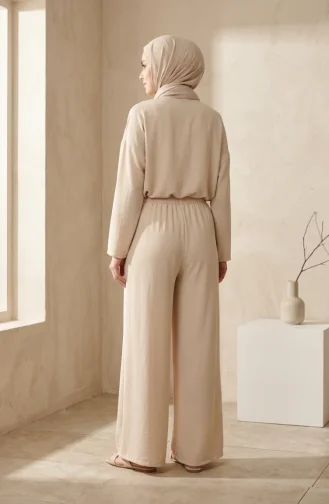 Aerobin Stoffhose Mit Weitem Bein Und Elastischem Bund 2300-02 Beige 2300-02