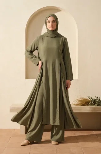 Ensemble Hijab Moderne En Coton Deux Pièces Kaki 2298-01 2298-01