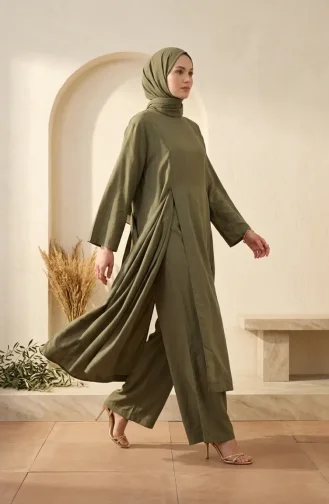 Ensemble Hijab Moderne En Coton Deux Pièces Kaki 2298-01 2298-01