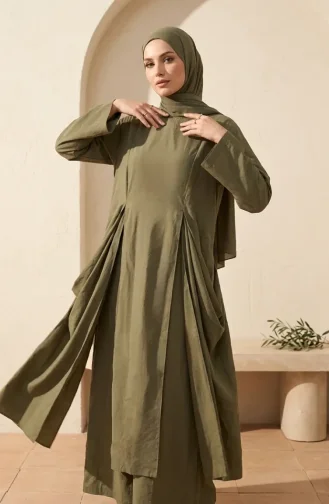 Ensemble Hijab Moderne En Coton Deux Pièces Kaki 2298-01 2298-01