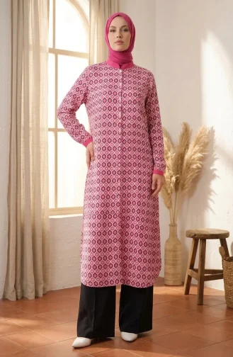 Geometrik Desenli Boydan Düğmeli Tunik 2299-03 Pembe