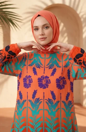 تونيك منقوش من قماش الفسكوز 1008-01 برتقالي بنفسجي 1008-01