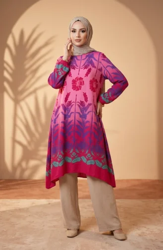Viscose Fabric Patterned Tunic 1008-03 Fuchsia Rose Pink 1008-03