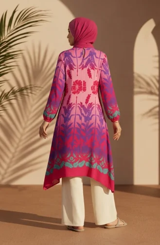 Viscose Fabric Patterned Tunic 1008-03 Fuchsia Rose Pink 1008-03