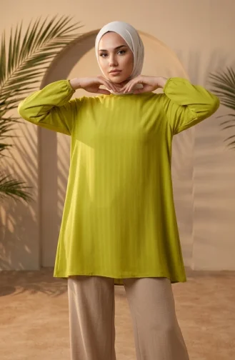 Tunique Hijab élégante En Crêpe Drapée Vert Pistache Réf. 1121-04 1121-04