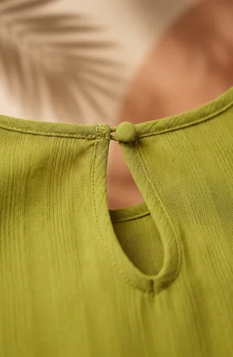 Tunique Hijab élégante En Crêpe Drapée Vert Pistache Réf. 1121-04 1121-04