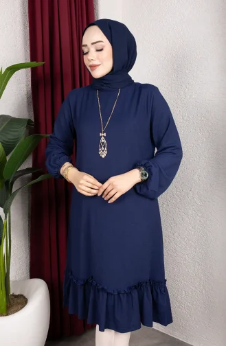 تونيك من قماش الكريب مع تنورة مكشكشة 0903-04 أزرق داكن 0903-04