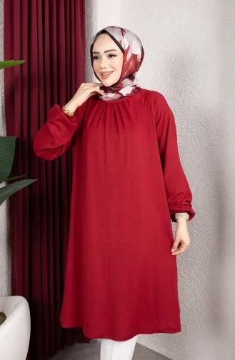 تونيك طويل بأكمام راجلان من قماش الكريب 0902-02 لون عنابي 0902-02