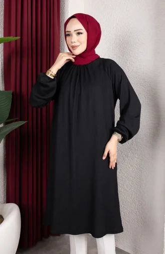 تونيك طويل بأكمام راجلان من قماش الكريب 0902-03 أسود 0902-03