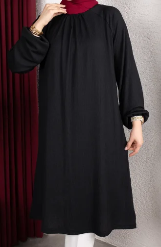 تونيك طويل بأكمام راجلان من قماش الكريب 0902-03 أسود 0902-03
